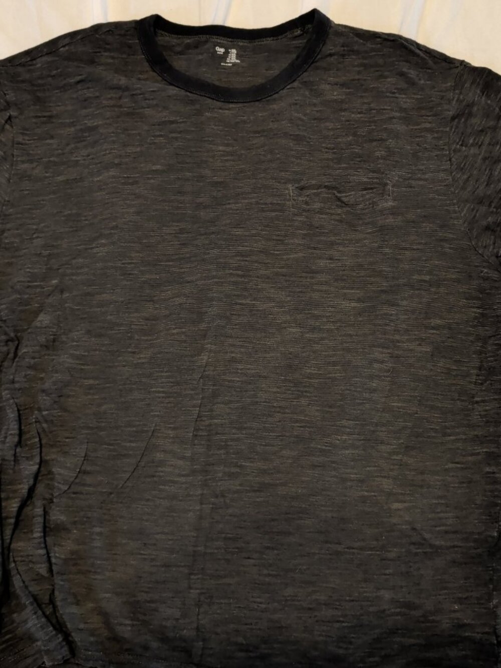 Gap Heather Gray Ringer Tee Black Trim Mens XXL Pocket